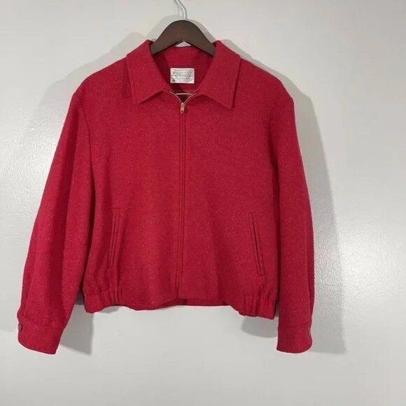 Vintage Pendleton Womens Full Zip Virgin Wool Bomber Jacket Red Size M - Picture 1 of 4